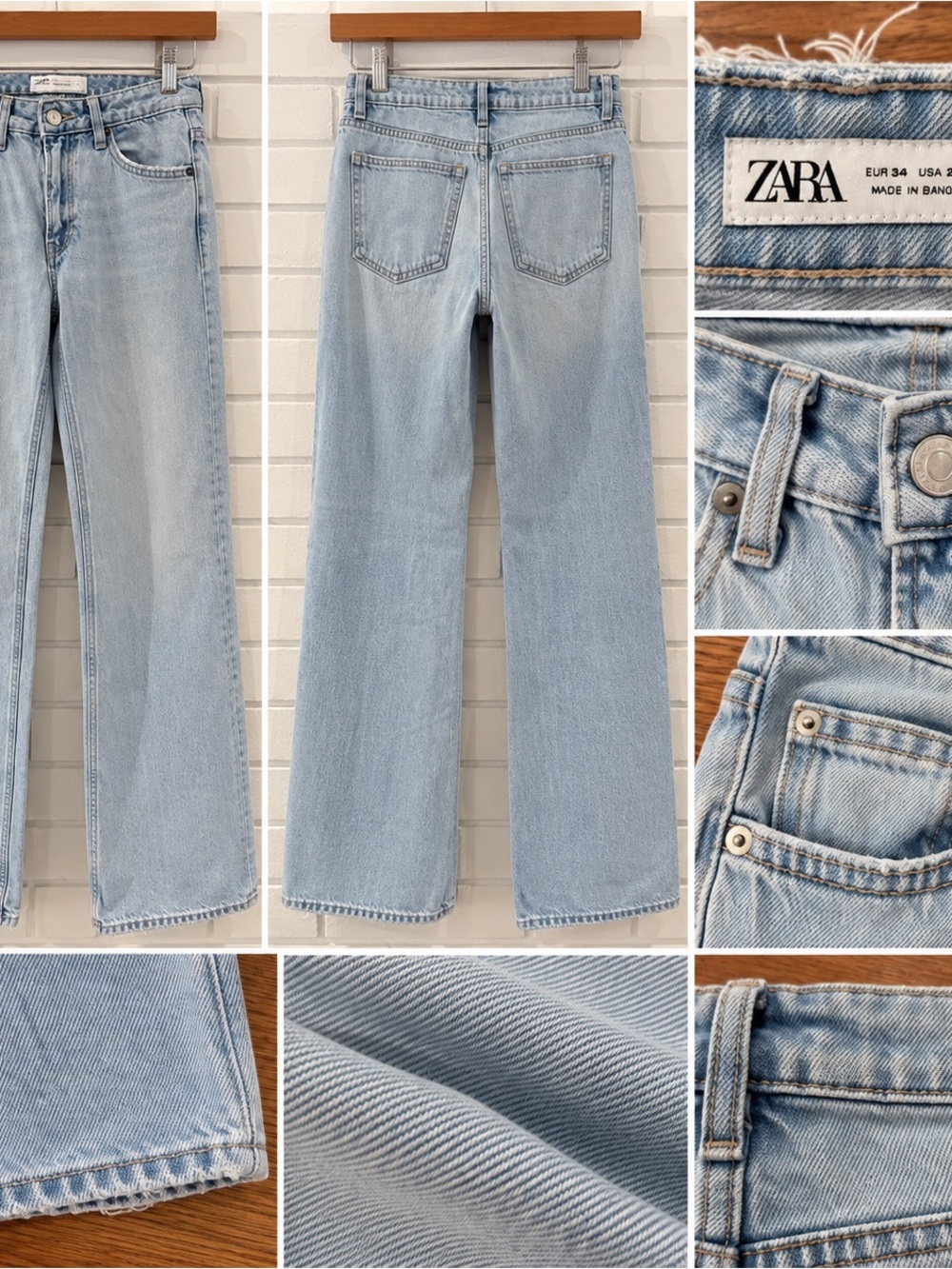 ZARA TRF Low Rise Wide Leg Jeans Light Blue